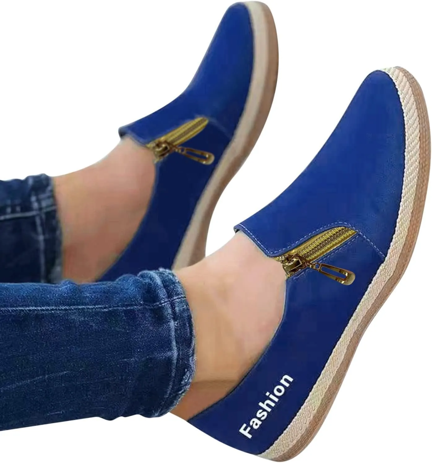 Women's Loafers Casual Shoes Ladies Fashion Solid Color Round Toe Shallow Mouth Side Zipper Flat Casual Shoes Espadrilles Workout Gym Outdoor Shoes
