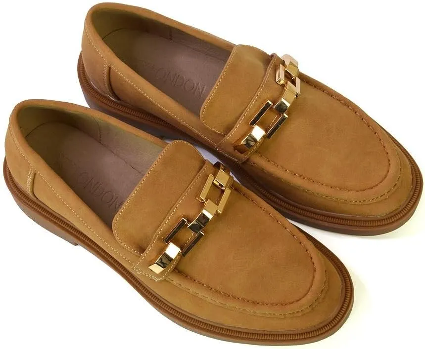 Womens Low Heel Loafers Ladies Slip On Cussioned Flexible Sole Chain Casual Work School Office Shoes Size 5-10