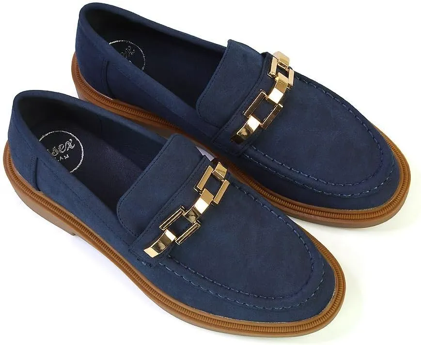 Womens Low Heel Loafers Ladies Slip On Cussioned Flexible Sole Chain Casual Work School Office Shoes Size 5-10