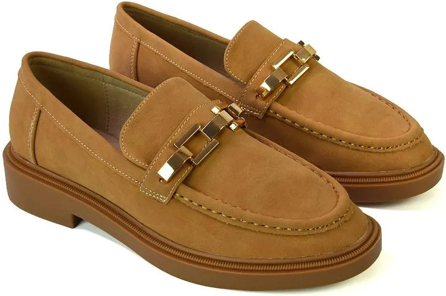 Womens Low Heel Loafers Ladies Slip On Cussioned Flexible Sole Chain Casual Work School Office Shoes Size 5-10