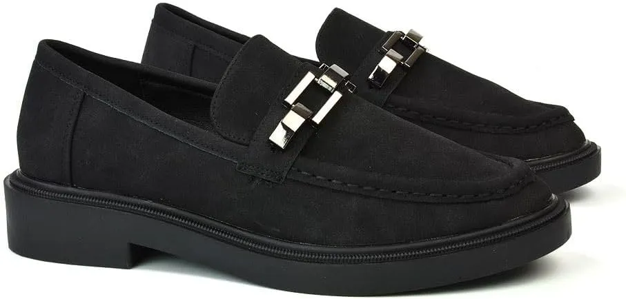 Womens Low Heel Loafers Ladies Slip On Cussioned Flexible Sole Chain Casual Work School Office Shoes Size 5-10