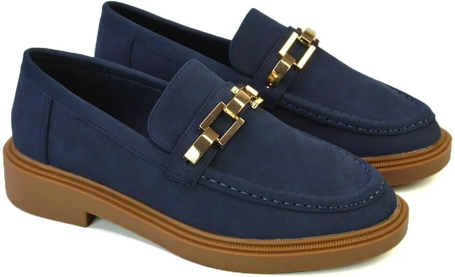 Womens Low Heel Loafers Ladies Slip On Cussioned Flexible Sole Chain Casual Work School Office Shoes Size 5-10