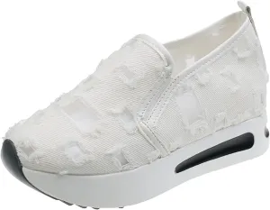 Womens Platform Sneakers Embroidery Floral Mesh Hollow Out Breathable Sneakers Chunky Sole Wedge Athletic Tennis Walking Shoes Slip On Lightweight Non Slip Work Shoes