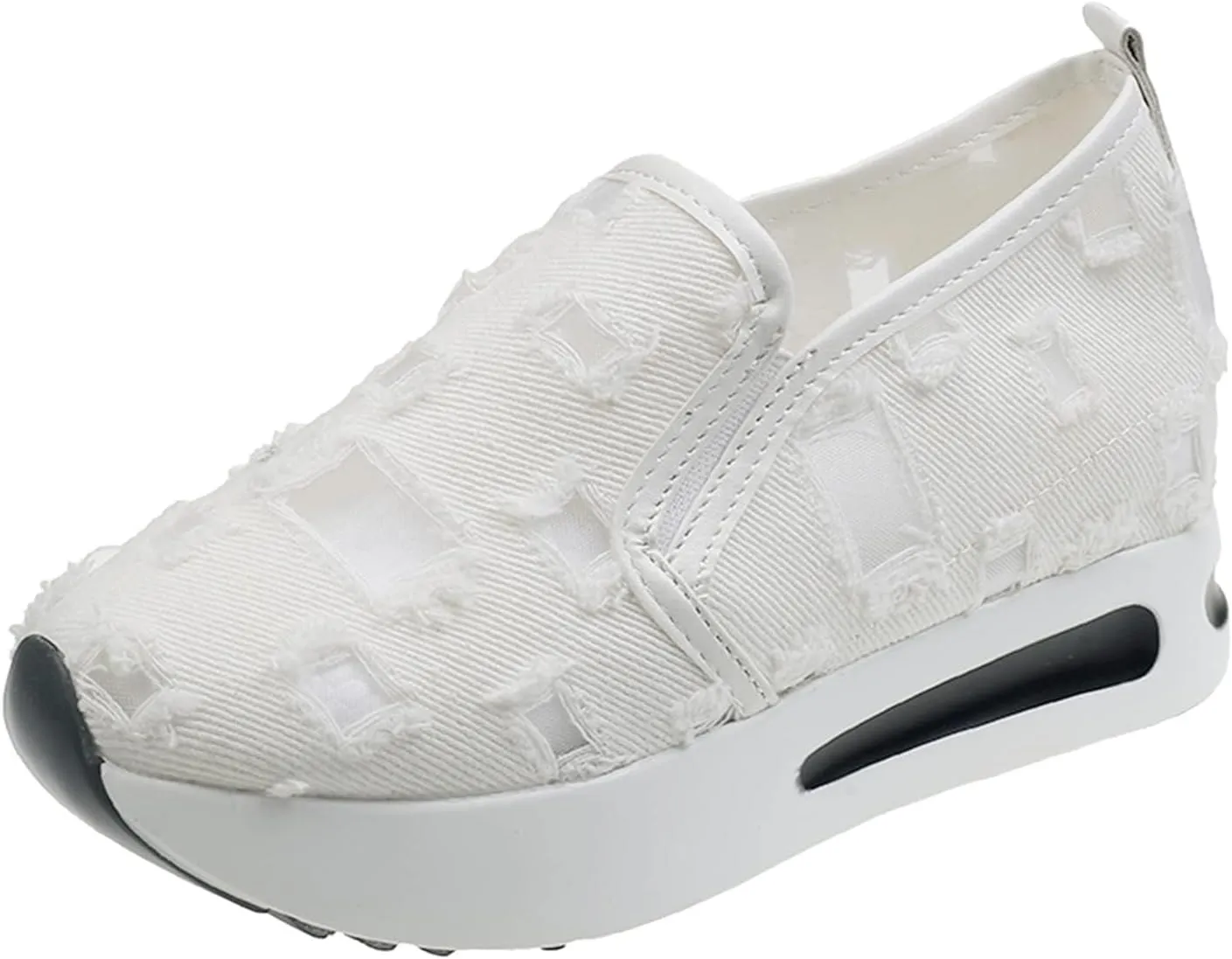 Womens Platform Sneakers Embroidery Floral Mesh Hollow Out Breathable Sneakers Chunky Sole Wedge Athletic Tennis Walking Shoes Slip On Lightweight Non Slip Work Shoes