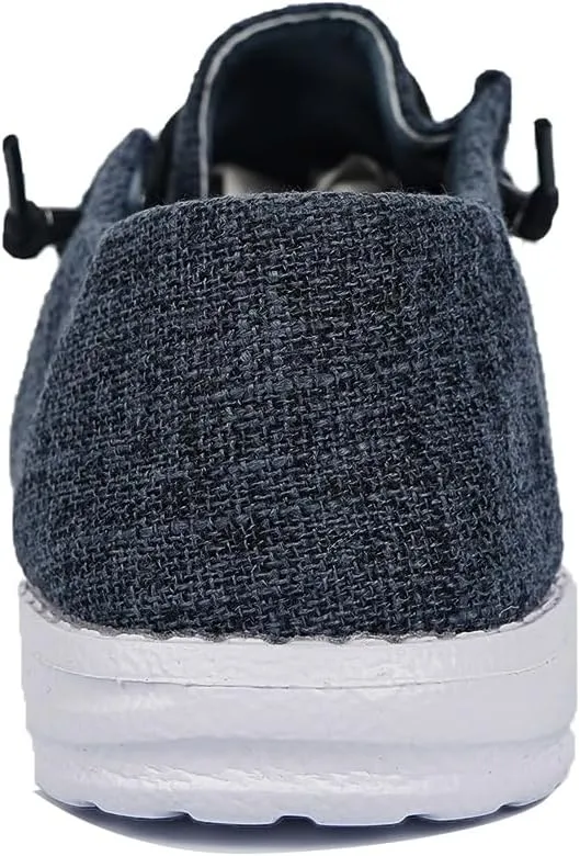 Women's Solid Color Textured Canvas Flat Shoes, Round Toe Lace-up Tied Slip-on Casual Dressy Loafers, Ultralight Comfortable Easy-Walk Anti-Slip Sneakers, Grey/Beige, All Season Fit, Size6-10