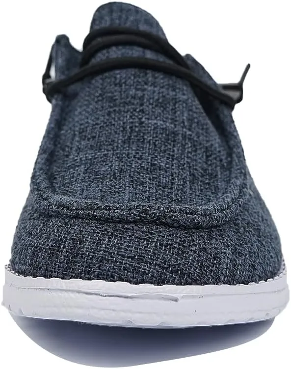 Women's Solid Color Textured Canvas Flat Shoes, Round Toe Lace-up Tied Slip-on Casual Dressy Loafers, Ultralight Comfortable Easy-Walk Anti-Slip Sneakers, Grey/Beige, All Season Fit, Size6-10