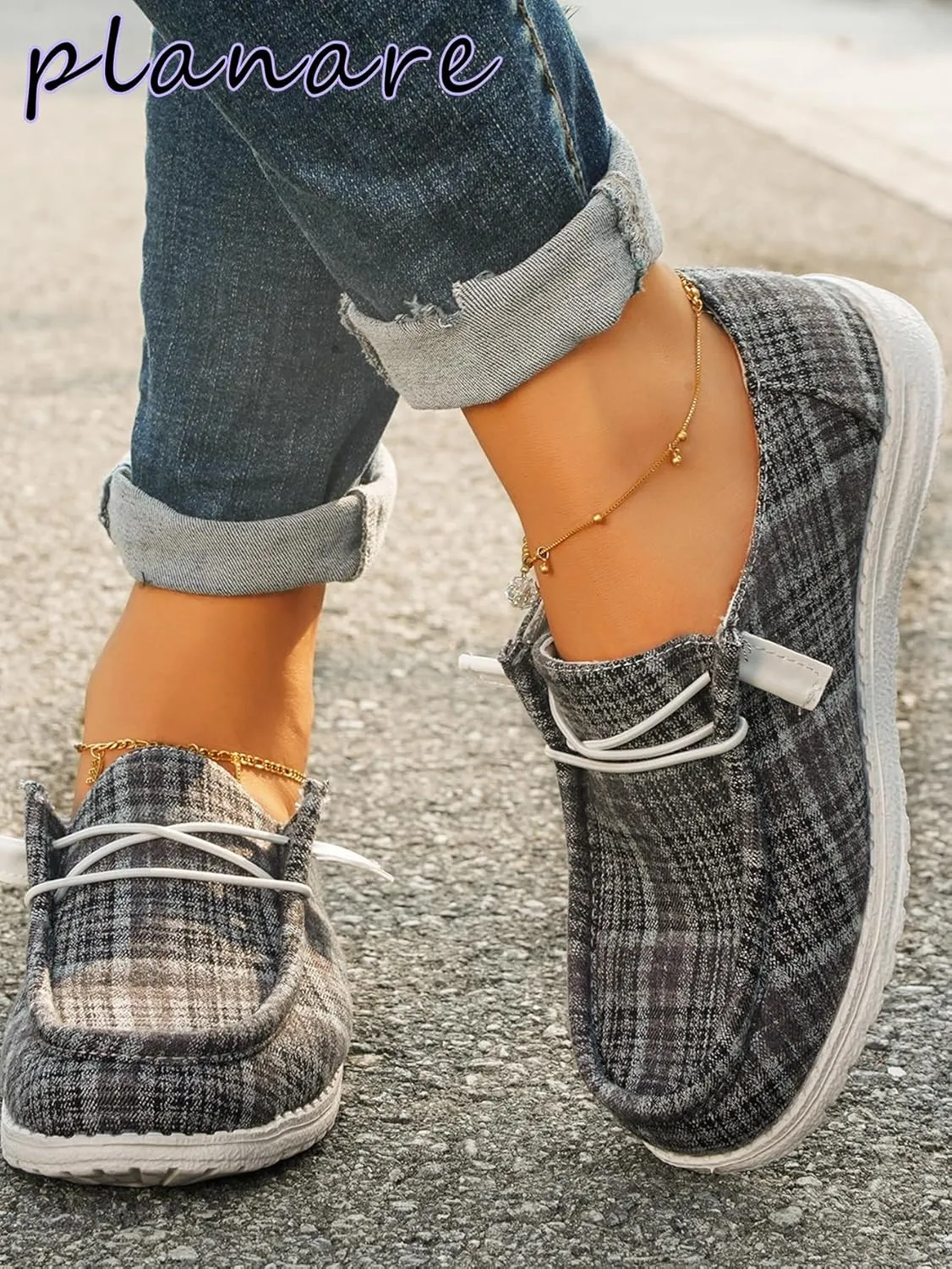 Women's Textured Pattern Lace-up Tied Canvas Flat Shoes, Round Toe Slip-on Casual Dressy Loafers, Lightweight Comfortable Easy-Walk Anti-Slip Sneakers, Grey or Rose-Red, All Season Fit, Size6-11