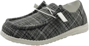 Women's Textured Pattern Lace-up Tied Canvas Flat Shoes, Round Toe Slip-on Casual Dressy Loafers, Lightweight Comfortable Easy-Walk Anti-Slip Sneakers, Grey or Rose-Red, All Season Fit, Size6-11