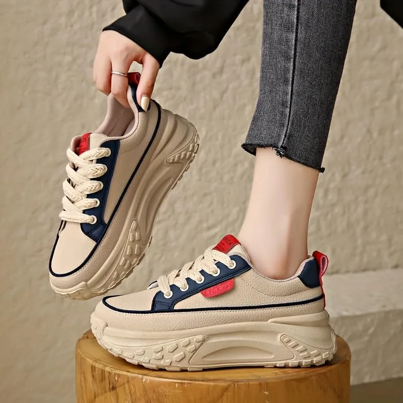 Women's Trendy Sneakers All-Match Lace Up Low Top Trainers Comfortable Skate Shoes Breathable Fabric & Rubber Sole for Casual & Streetwear Style