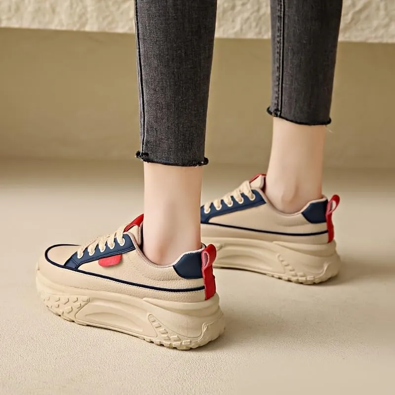 Women's Trendy Sneakers All-Match Lace Up Low Top Trainers Comfortable Skate Shoes Breathable Fabric & Rubber Sole for Casual & Streetwear Style