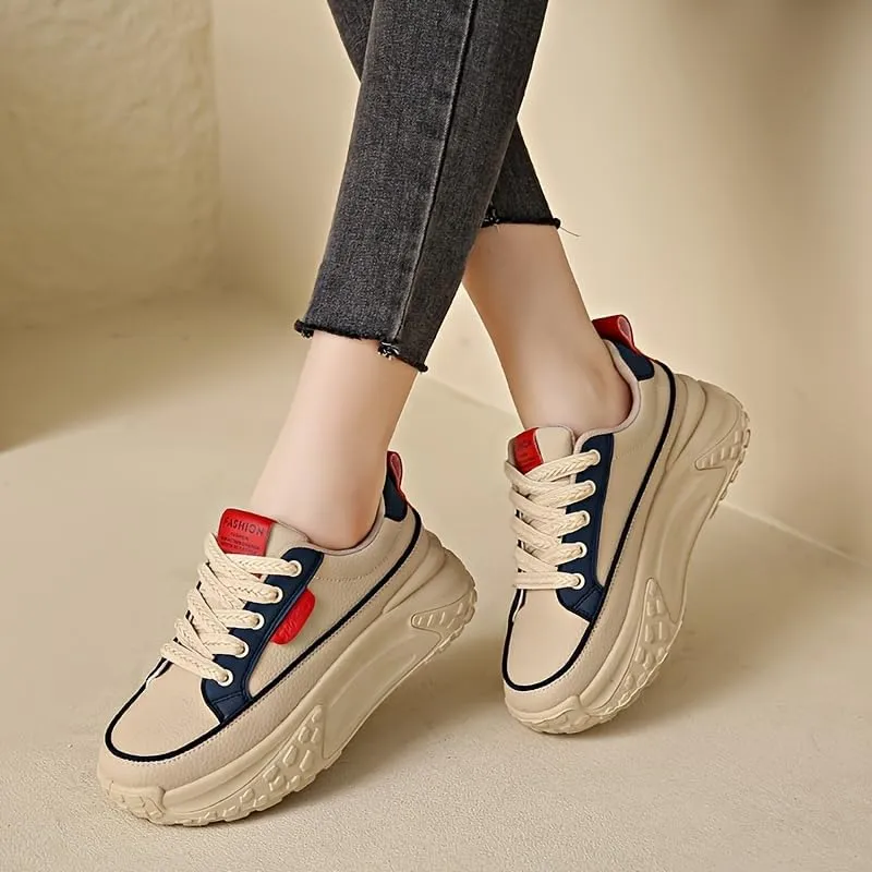 Women's Trendy Sneakers All-Match Lace Up Low Top Trainers Comfortable Skate Shoes Breathable Fabric & Rubber Sole for Casual & Streetwear Style