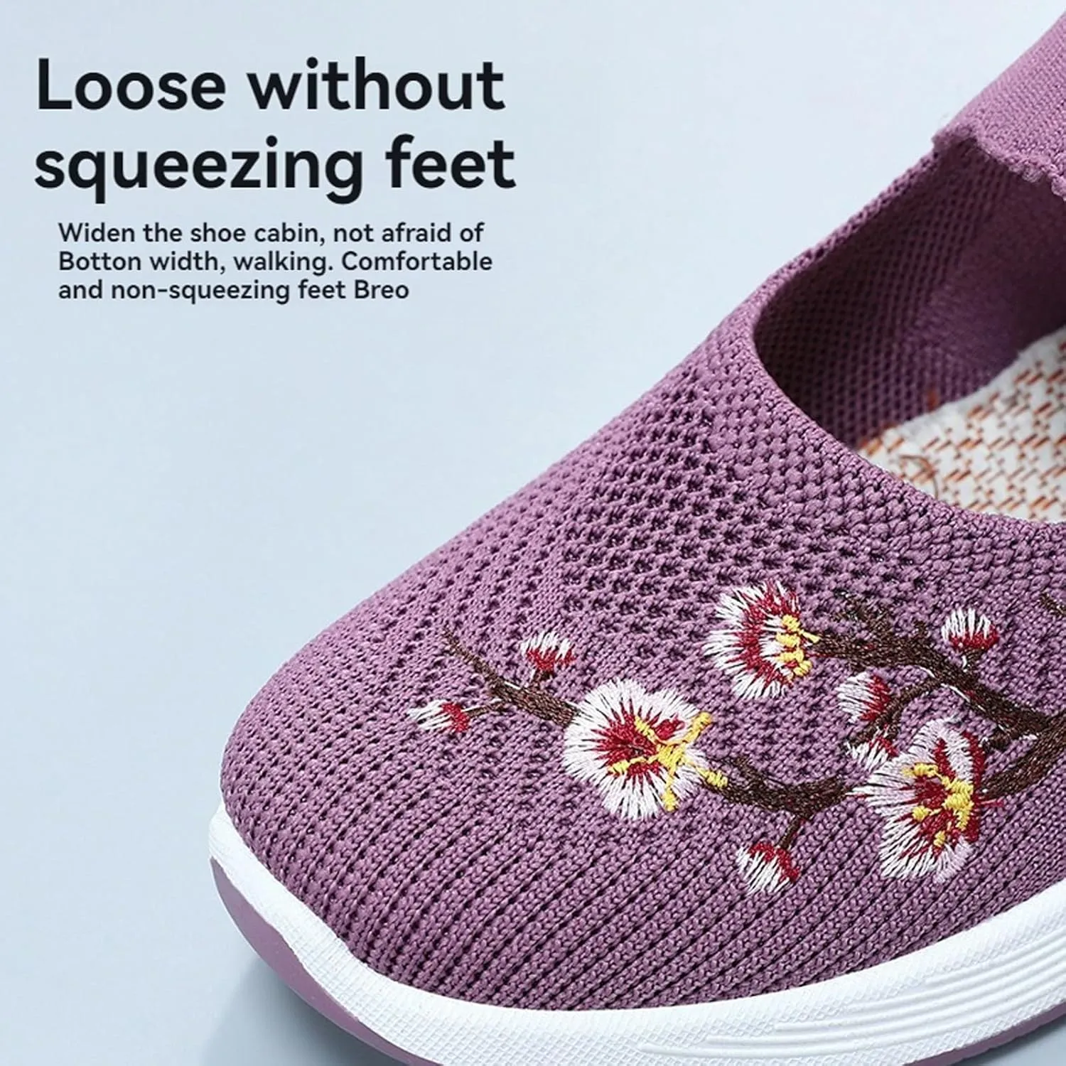 Women's Woven Orthopedic Breathable Soft Shoes Fashion Floral Embroidery Walking Shoes Comfy Platform Non Slip Work Shoe Casual Walking Sneakers