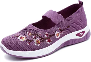 Women's Woven Orthopedic Breathable Soft Shoes Fashion Floral Embroidery Walking Shoes Comfy Platform Non Slip Work Shoe Casual Walking Sneakers