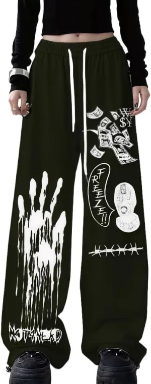 Y2k Harajuku Palm Dollar Gothic Cartoon Letter Print Sweatpants Hiphop Graffiti Streetwear Grunge Baggy Casual Pants