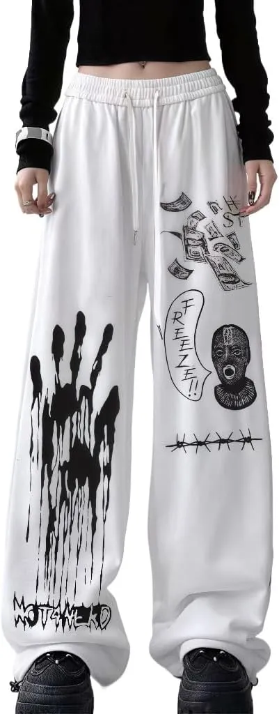 Y2k Harajuku Palm Dollar Gothic Cartoon Letter Print Sweatpants Hiphop Graffiti Streetwear Grunge Baggy Casual Pants