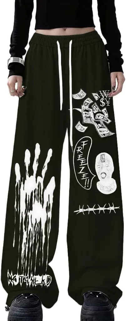Y2k Harajuku Palm Dollar Gothic Cartoon Letter Print Sweatpants Hiphop Graffiti Streetwear Grunge Baggy Casual Pants