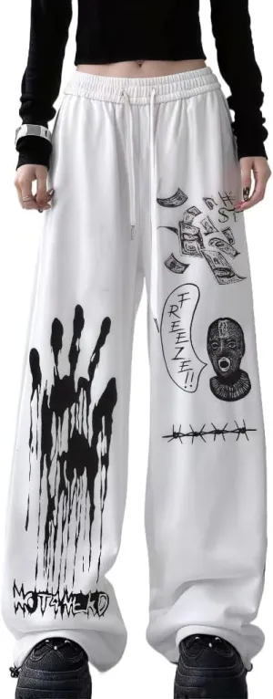 Y2k Harajuku Palm Dollar Gothic Cartoon Letter Print Sweatpants Hiphop Graffiti Streetwear Grunge Baggy Casual Pants
