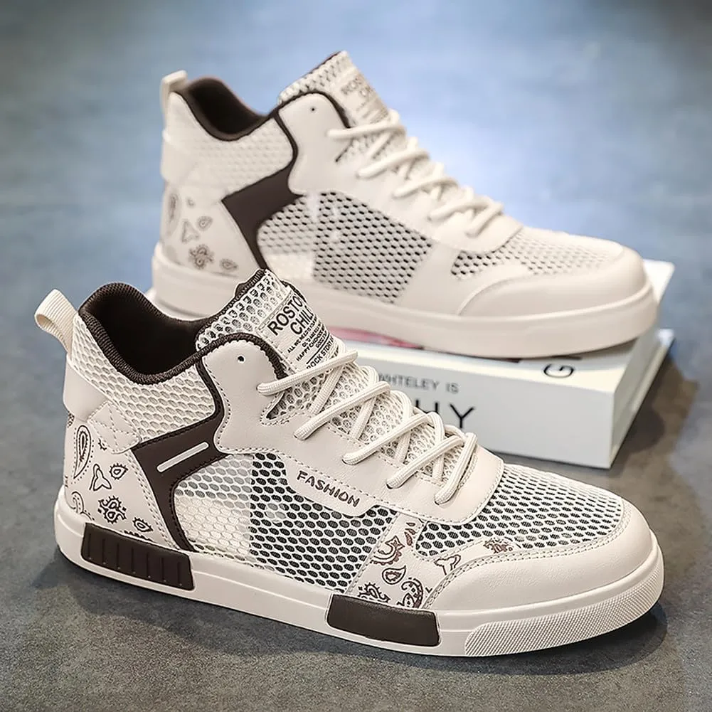 YAXE Men's Casual PU High Top Lace Up Skateboarding Shoes Sports Sneakers