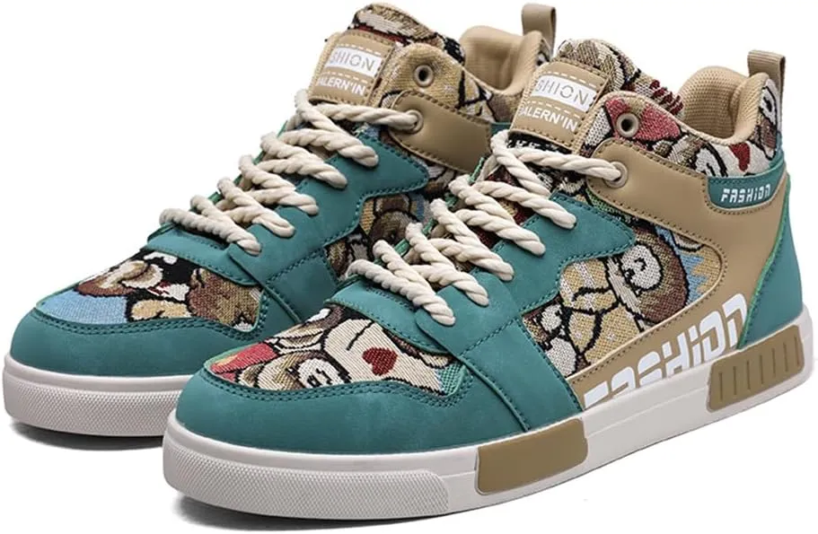 YAXE Men's Casual PU High Top Lace Up Skateboarding Shoes Sports Sneakers