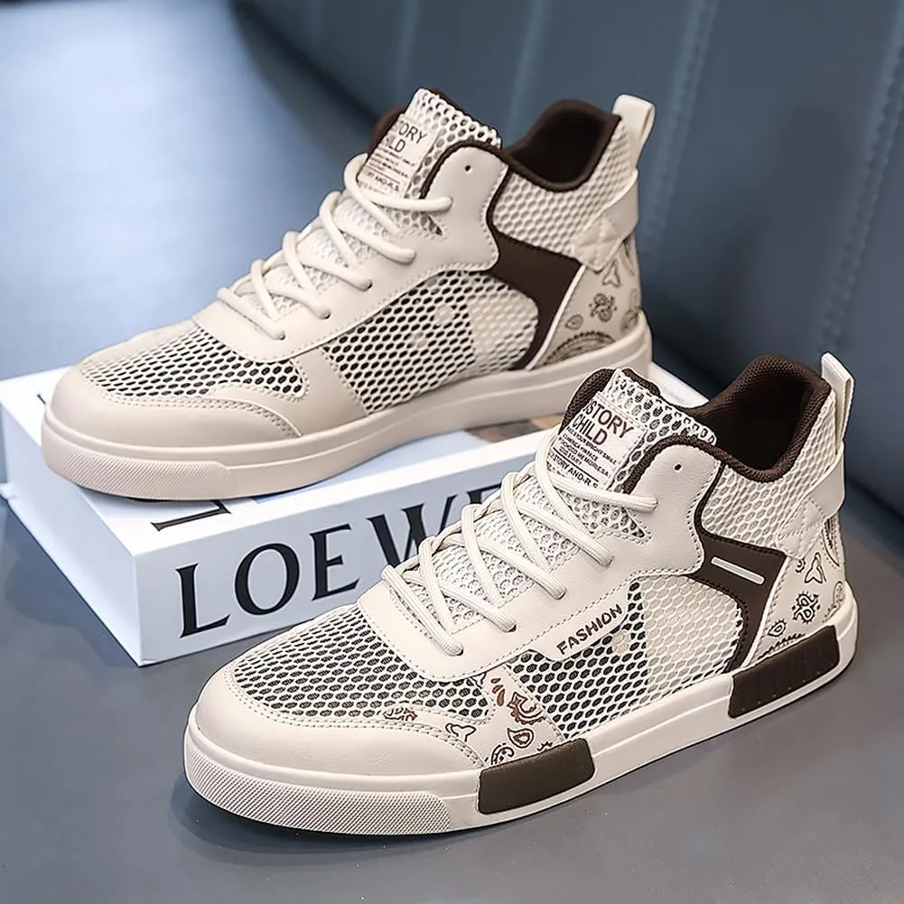 YAXE Men's Casual PU High Top Lace Up Skateboarding Shoes Sports Sneakers