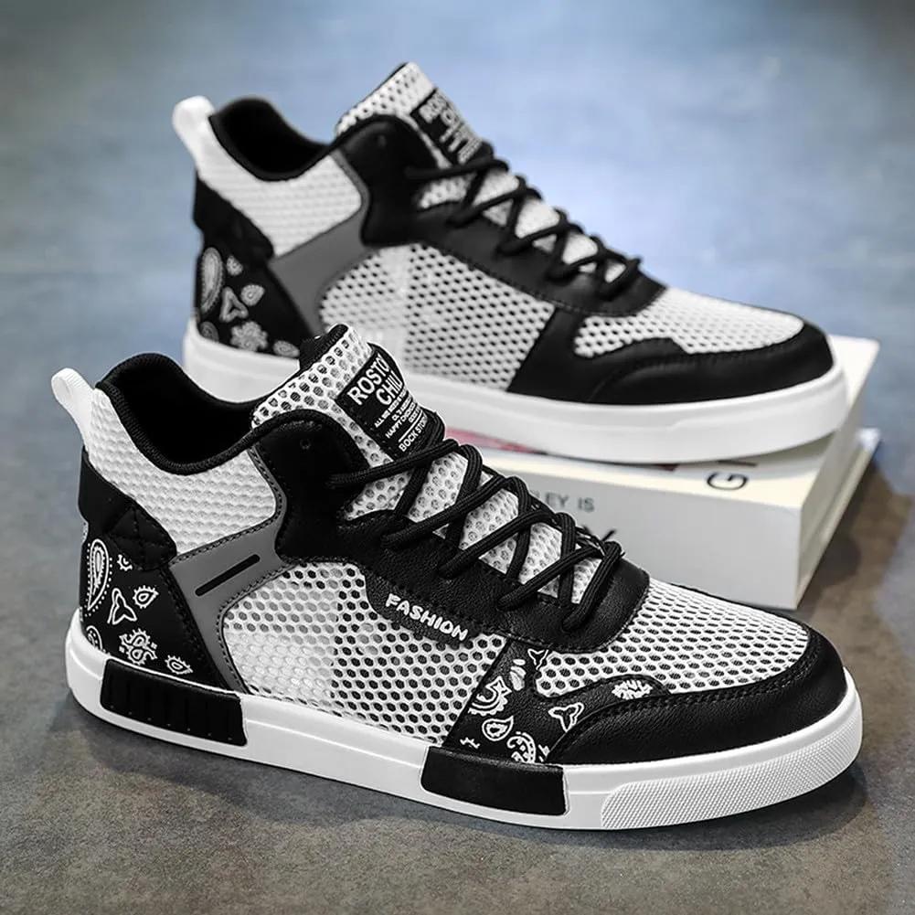 YAXE Men's Casual PU High Top Lace Up Skateboarding Shoes Sports Sneakers