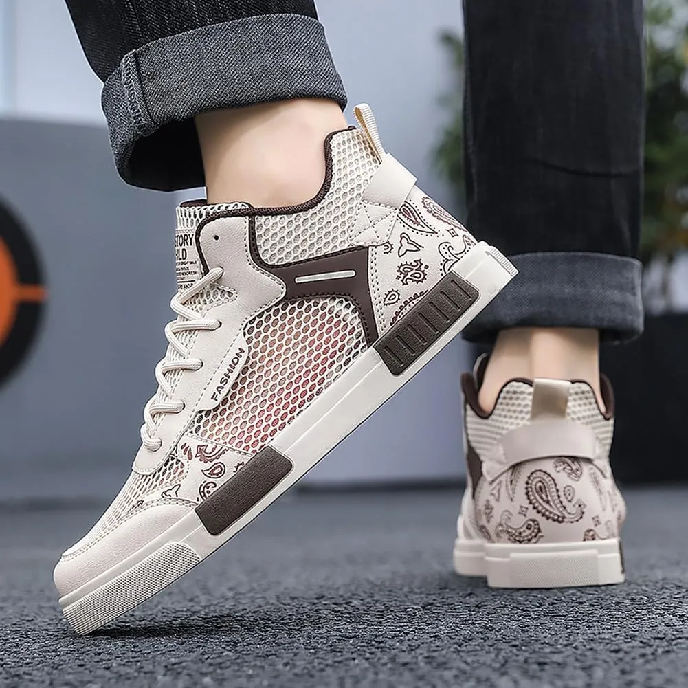 YAXE Men's Casual PU High Top Lace Up Skateboarding Shoes Sports Sneakers