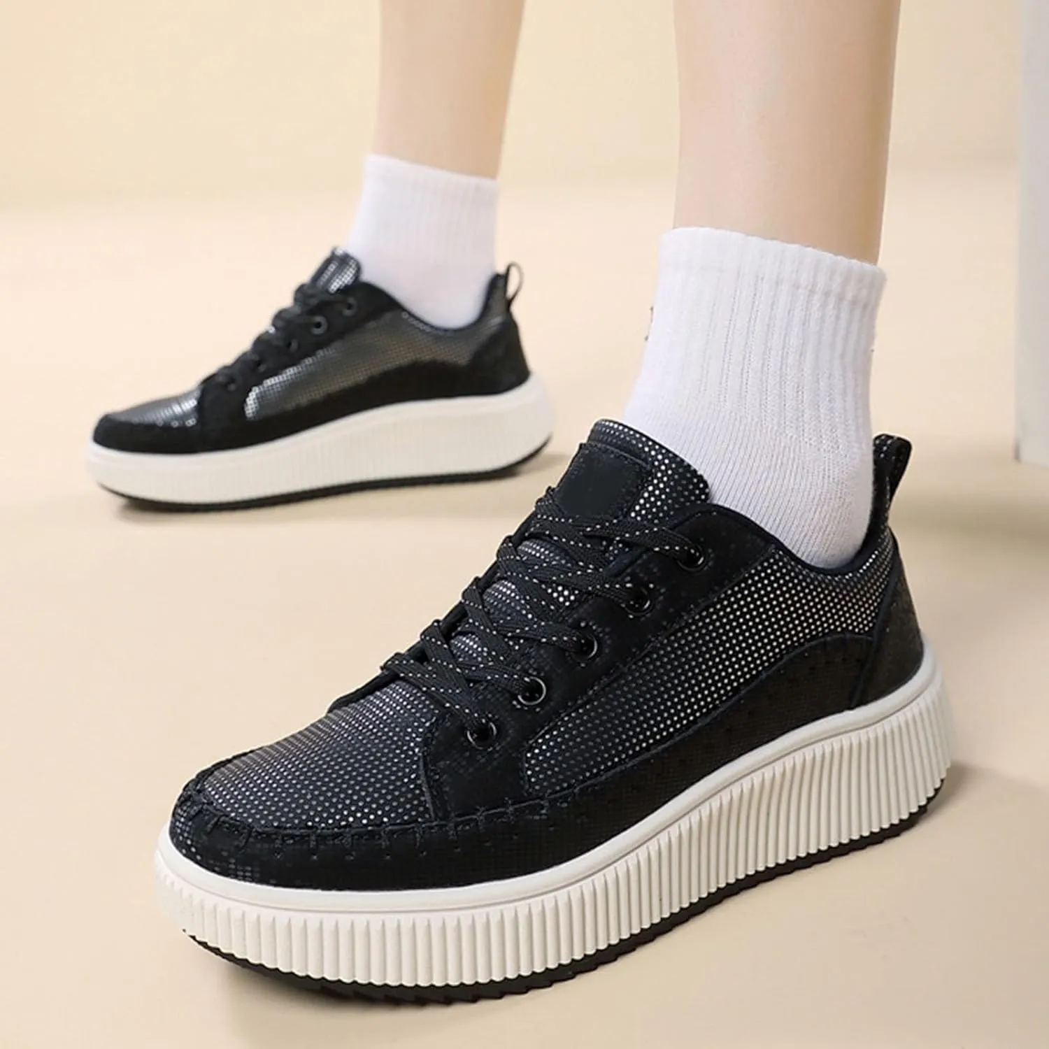 ZSpzx Women's Orthopedic Platform Sneakers Lace Up Slip-on Cushioned Footbed Jogging Tennis Sneaker Plantar Fasciitis Arch Support Casual Wedge Shoes Air Cushioned Walking Shoe for Gym Travel