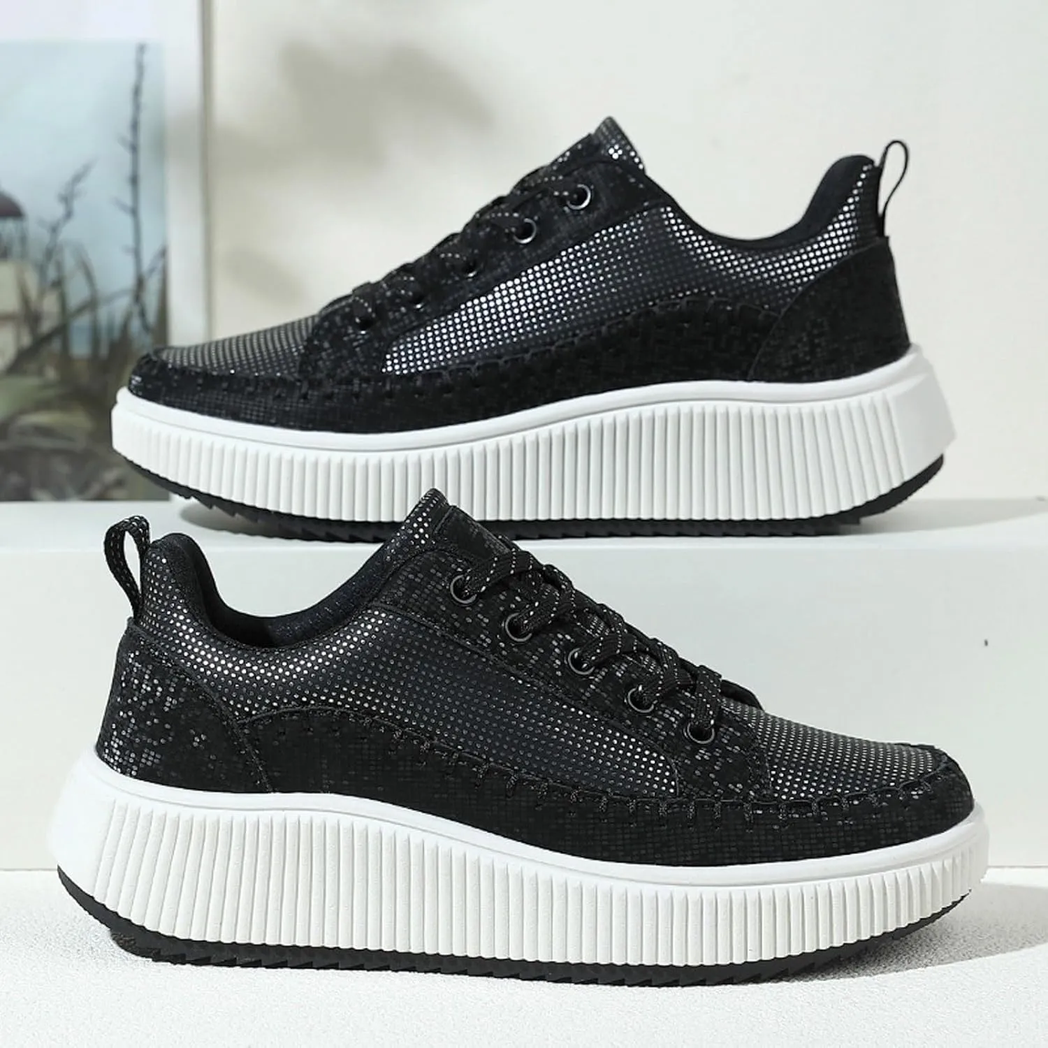 ZSpzx Women's Orthopedic Platform Sneakers Lace Up Slip-on Cushioned Footbed Jogging Tennis Sneaker Plantar Fasciitis Arch Support Casual Wedge Shoes Air Cushioned Walking Shoe for Gym Travel