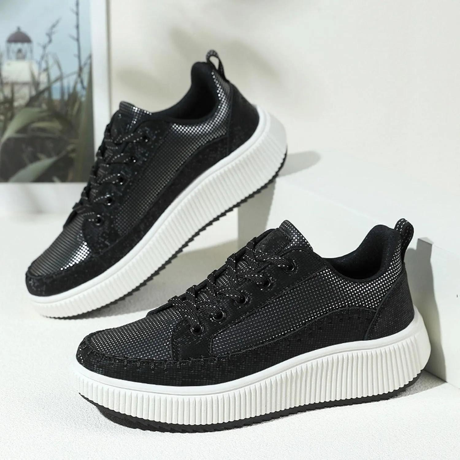 ZSpzx Women's Orthopedic Platform Sneakers Lace Up Slip-on Cushioned Footbed Jogging Tennis Sneaker Plantar Fasciitis Arch Support Casual Wedge Shoes Air Cushioned Walking Shoe for Gym Travel