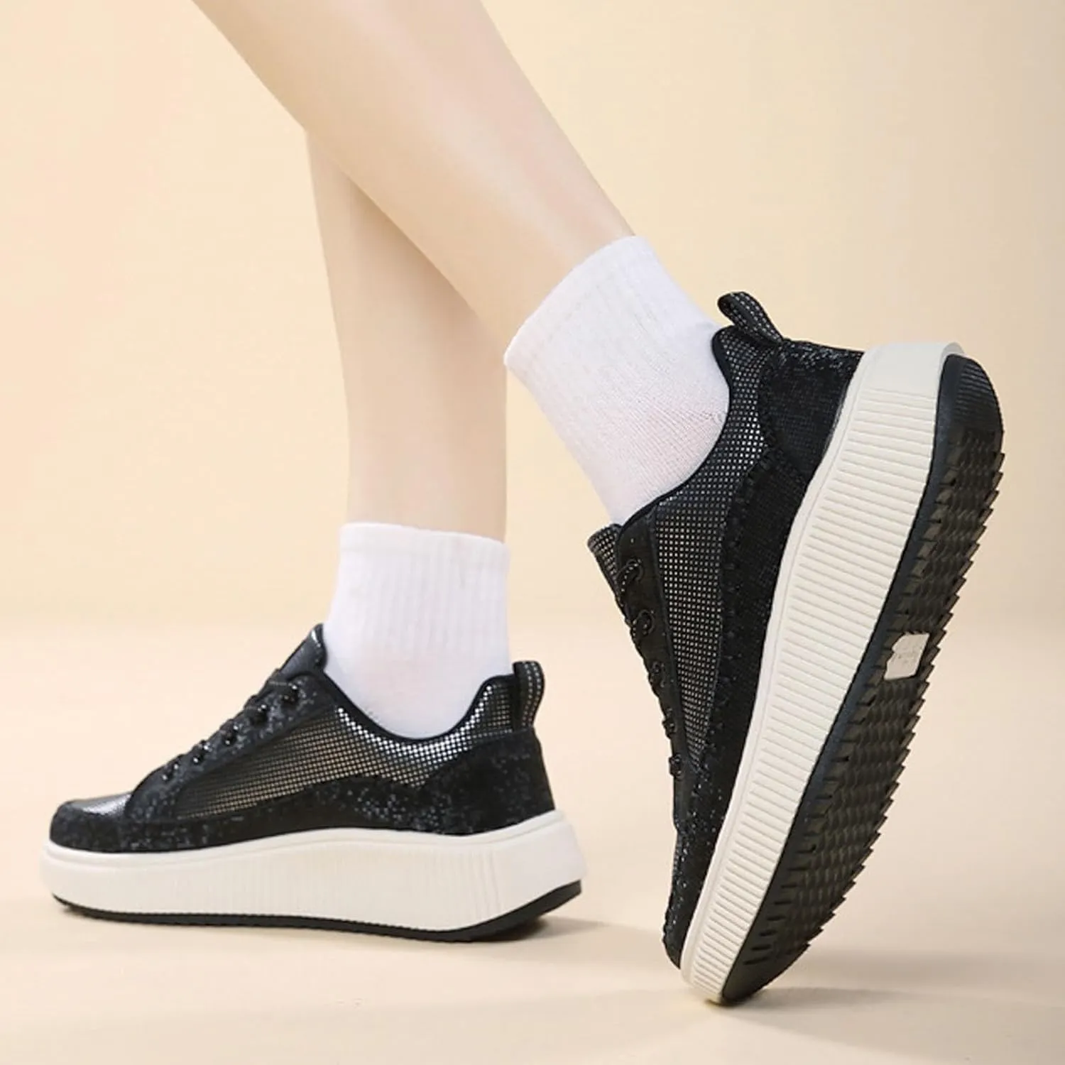 ZSpzx Women's Orthopedic Platform Sneakers Lace Up Slip-on Cushioned Footbed Jogging Tennis Sneaker Plantar Fasciitis Arch Support Casual Wedge Shoes Air Cushioned Walking Shoe for Gym Travel